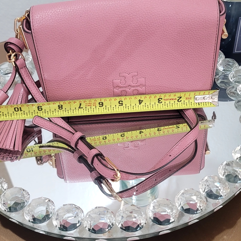 TORY BURCH PINK MAGNOLIA THEA MINI FOLD Over. NWOT!!Pink Leather Shoulder Bag - Picture 3 of 5